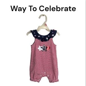 Patriotic Baby Girls Red, White & Blue Flutter Romper Size 0-3 Months